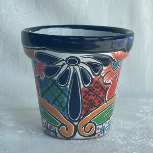 Mexican Art Pottery Flower Pot Planter Talavera Handmade Folk Art Signed